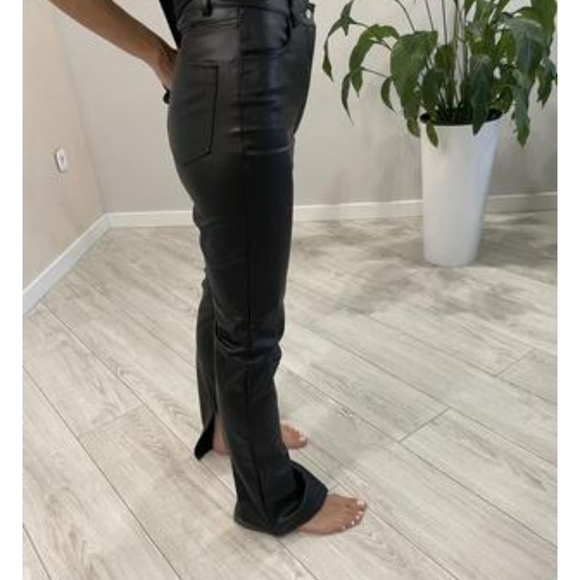 Zara Extra Long Faux Leather Straight Leggings Pants Ankle Slit - Picture 8 of 8